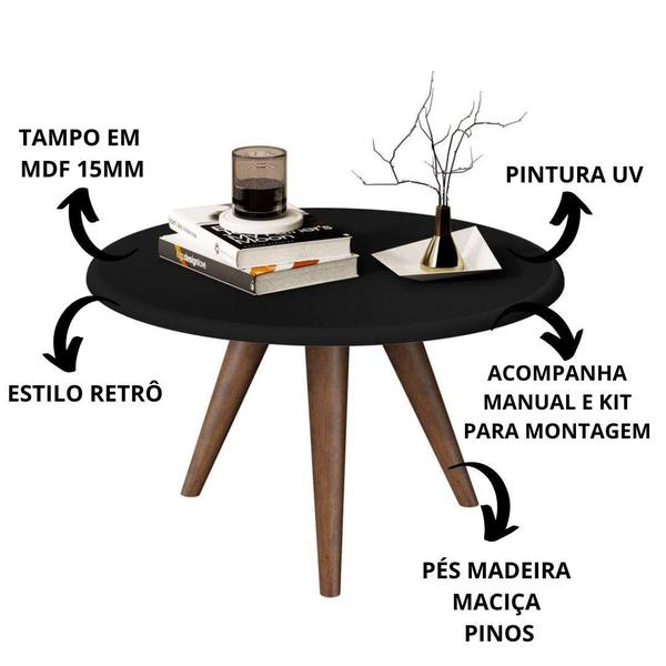 Imagem de Mesa De Centro Tampo Redondo 52x33cm Grazy Preto