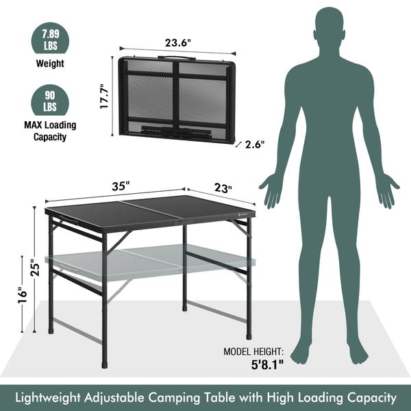 Imagem de Mesa de churrasco VILLEY Mesa de acampamento dobrável de 90 kg com suporte de carga