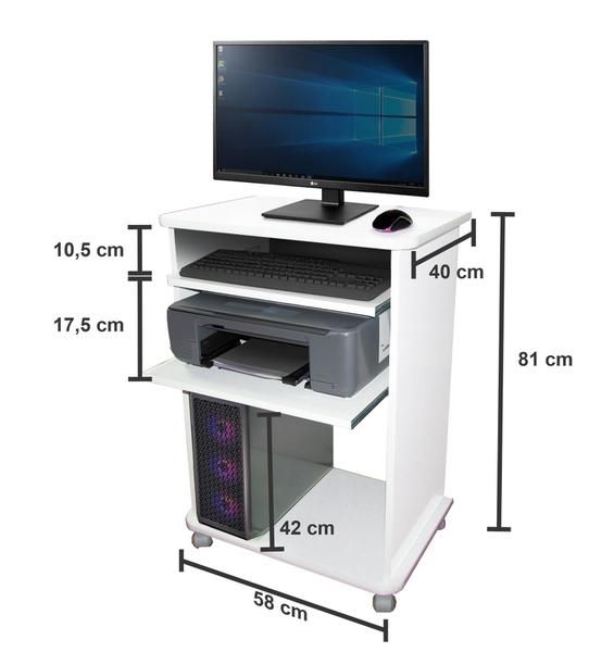 Imagem de Mesa de Computador 58cm - Duas prateleiras - Suporte CPU e Impressora