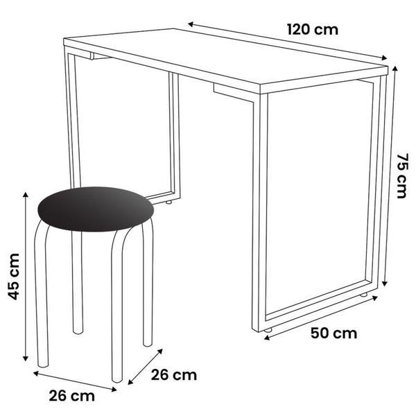 Imagem de Mesa De Cozinha Bistrô Porto Branco 120cm Com 4 Banquetas Industriais Maviê Preto/branco - Mpozenato