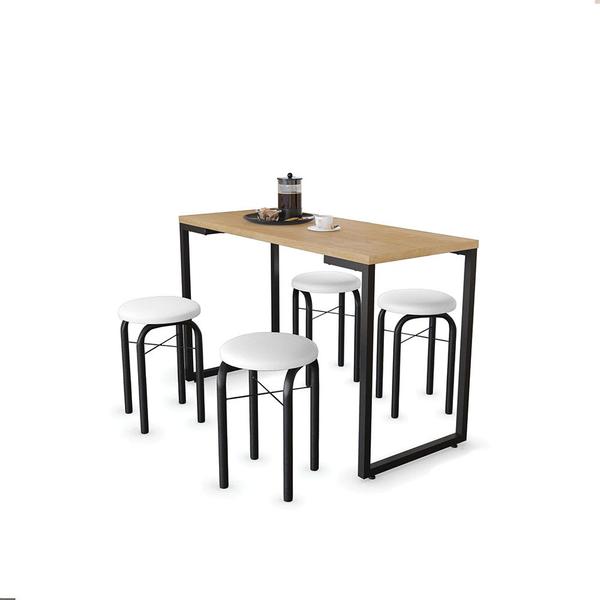 Imagem de Mesa de Cozinha Industrial Porto Natural 120 cm com 04 Banquetas Manu material sintético Branco - D'Rossi