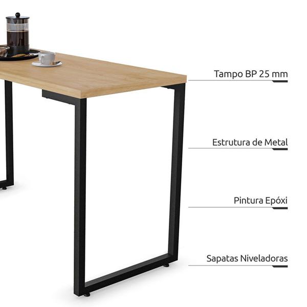 Imagem de Mesa de Cozinha Multiuso Lanche Rápido Estilo Industrial 120x50cm BP Prattica F02 Nature - Mpozenato