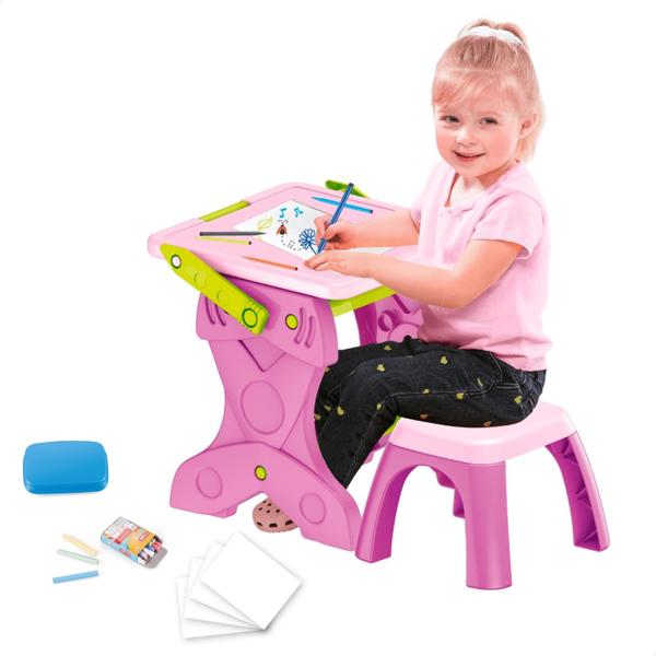 Imagem de Mesa de Desenho Infantil 2 em 1 Lousa Multifuncional Educativa Com Banquinho