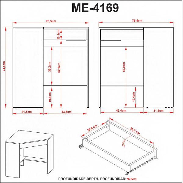 Imagem de Mesa de Escritório com 3 Gavetas e Portas