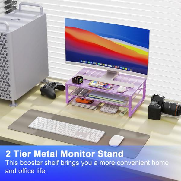 Imagem de Mesa de escritório de metal Monitor Stand Riser gianotter de 2 camadas roxa