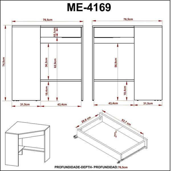 Imagem de Mesa de Escritório em L com 1 Gaveta - Amêndoa