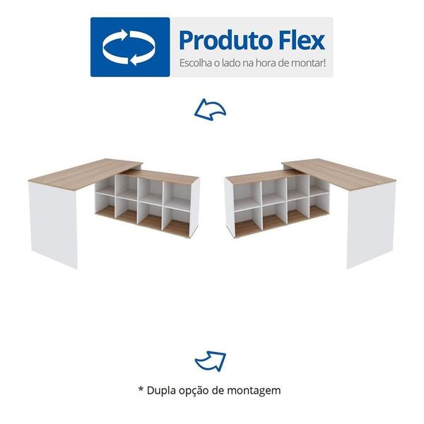 Imagem de Mesa de Escritório em L com 8 Nichos - Branco/Montana
