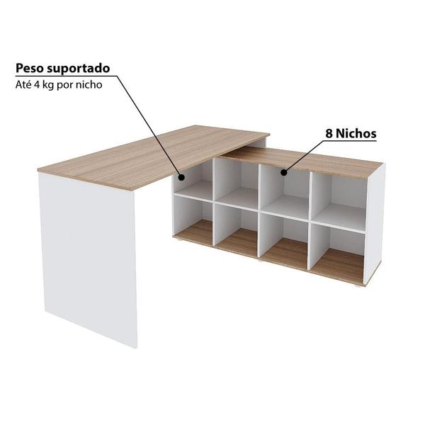 Imagem de Mesa de Escritório em L com 8 Nichos - Branco/Montana