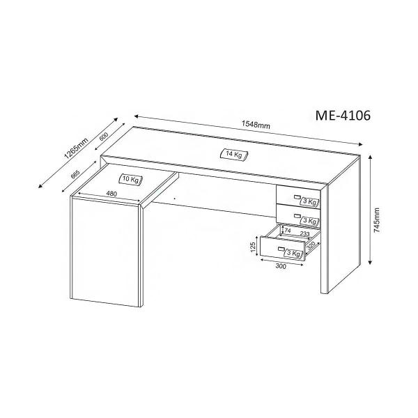 Imagem de Mesa de Escritório em L com Montagem Reversível e 3 Gavetas