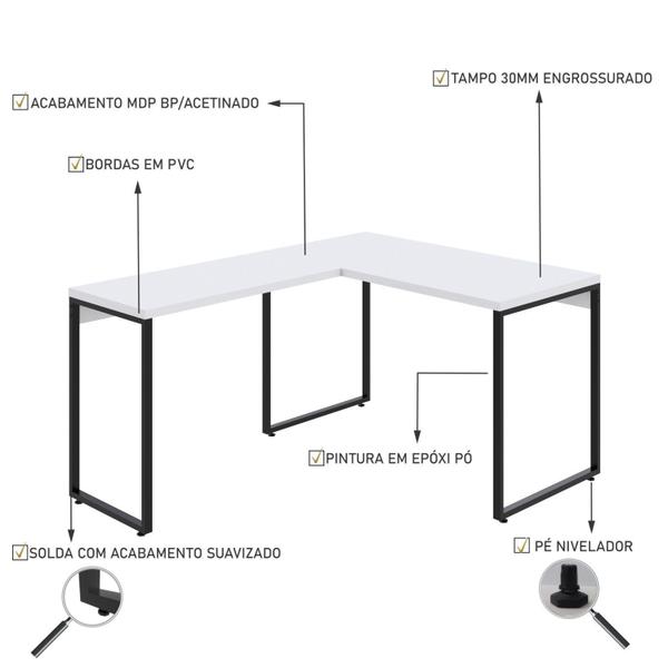 Imagem de Mesa de Escritório em L Estilo Industrial 120x150cm Kuadra