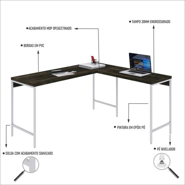 Imagem de Mesa de Escritório em L Estilo Industrial 150x140cm Active