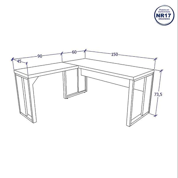 Imagem de Mesa de Escritório em L Linha Industrial Metalon Tampo 40mm