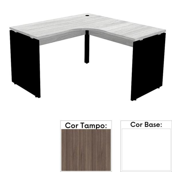 Imagem de Mesa de Escritório em L Pé Painel PE25 em MDP 145 x 145 x 60 cm Cor Walnut e Base Branca