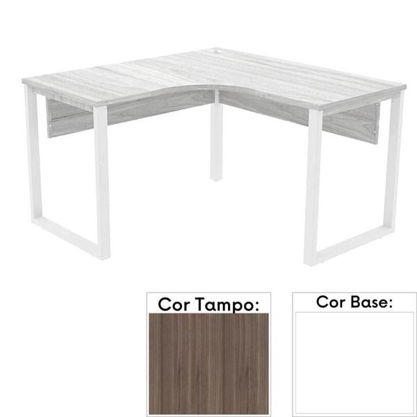 Imagem de Mesa de Escritório em L Pé Tubular PE25 em MDP 145 x 145 x 60 cm Cor Walnut e Base Branca