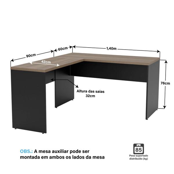 Imagem de Mesa De Escritório Escrivaninha Em L 1.40x1.50 Tampo 30mm