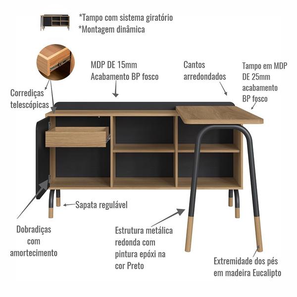 Imagem de Mesa de escritório executiva com tampo giratório e balcão credenza 28005 flexus - artesano - 78ax111/136lx45/37,5p