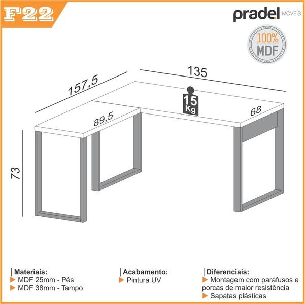 Imagem de Mesa de Escritório Home Office em L Industrial 100% Mdf