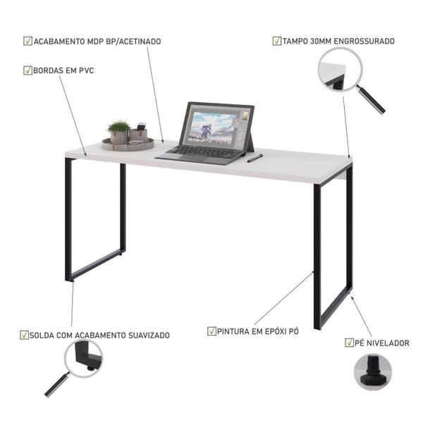 Imagem de Mesa de Escritório Industrial Kuadra 150 cm - Branco/Preto