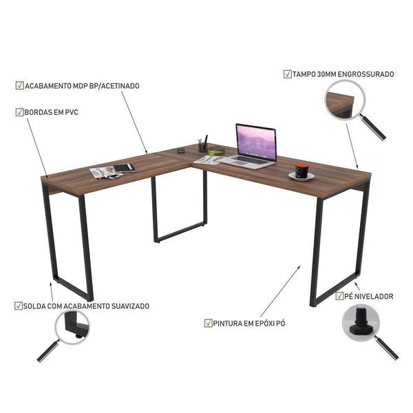 Imagem de Mesa De Escritório Office Em L 150x150cm Nogal