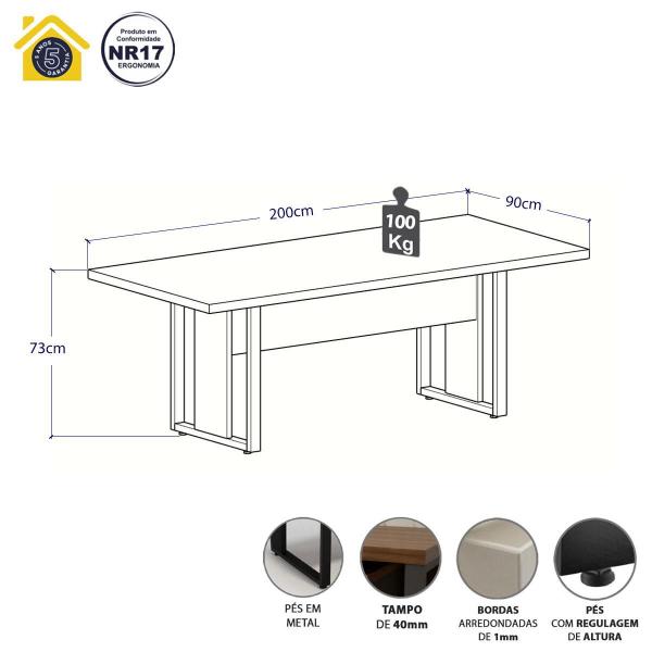 Imagem de Mesa de Escritório Reunião 2,00m Pé Metal Quadro F5 Office