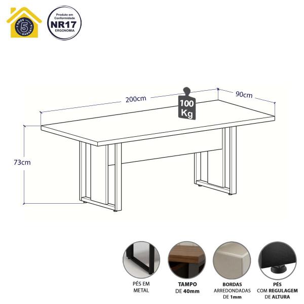 Mesa de Escritório Reunião 2,00m Pé Metal Quadro F5 Office - F5 Office G Imagem de Mesa de Escritório Reunião 2,00m Pé Metal Quadro F5 Office