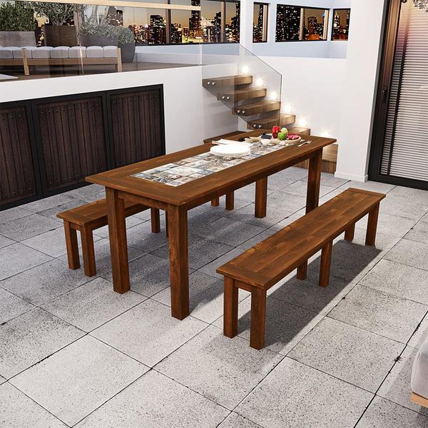 Imagem de Mesa De Jantar 04 Lugares Retangular 120 Cm Madeira Maciça Rústica Cerâmica W02 Imbuia - Lyam Decor