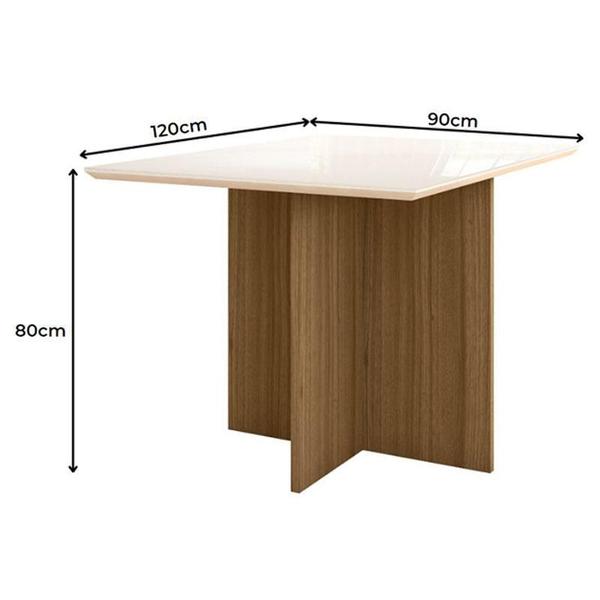 Imagem de Mesa de Jantar 120cm Helo com Vidro Carvalho Off White e 4 Cadeiras Josi Liso Carvalho Fendi  Poliman