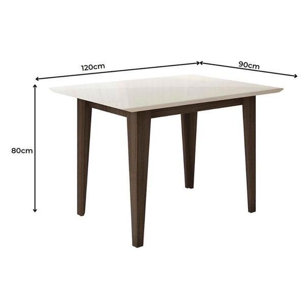 Imagem de Mesa de Jantar 120cm Kate com Vidro Amêndoa Off White e 4 Cadeiras Josi Liso Amêndoa Cappuccino  Poliman