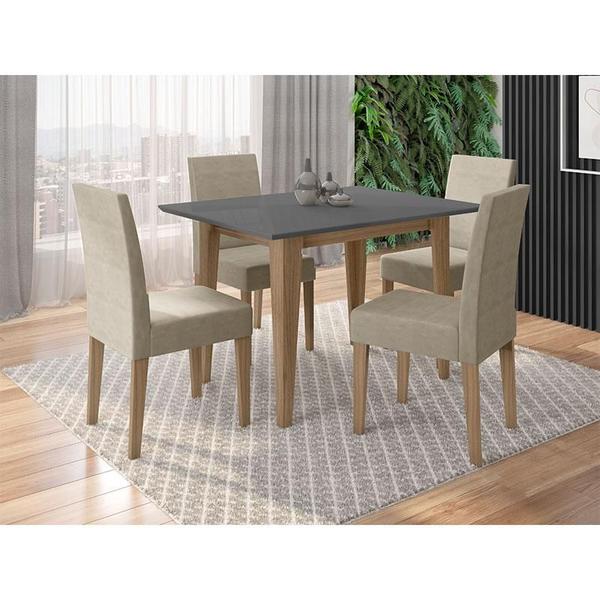 Imagem de Mesa de Jantar 120cm Kate com Vidro Carvalho Grafite e 4 Cadeiras Josi Liso Carvalho Fendi  Poliman