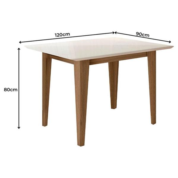 Imagem de Mesa de Jantar 120cm Kate com Vidro Carvalho Off White e 4 Cadeiras Josi Liso Carvalho Fendi  Poliman