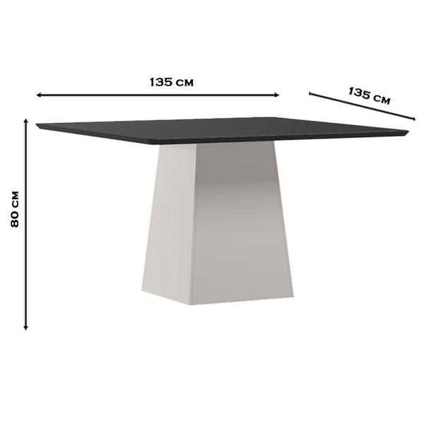 Imagem de Mesa de Jantar 135x135 cm Barbara com Vidro Off White Preto  New Ceval