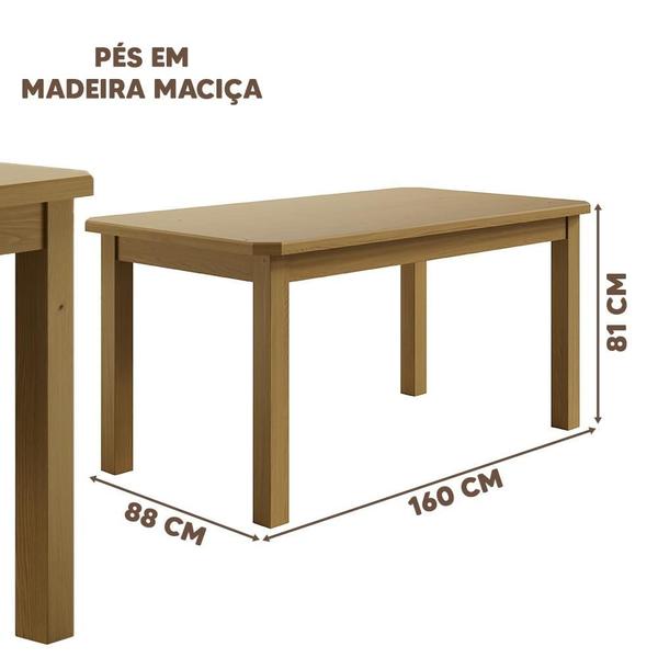 Imagem de Mesa de Jantar 160cm 6 Lugares Pés Madeira Maciça Nogueira Safira Shop JM