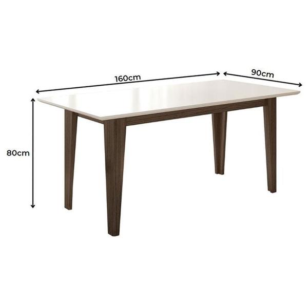 Imagem de Mesa de Jantar 160cm Liz Amêndoa Off White com 6 Cadeiras Jade Bordada Amêndoa Cappuccino  Poliman