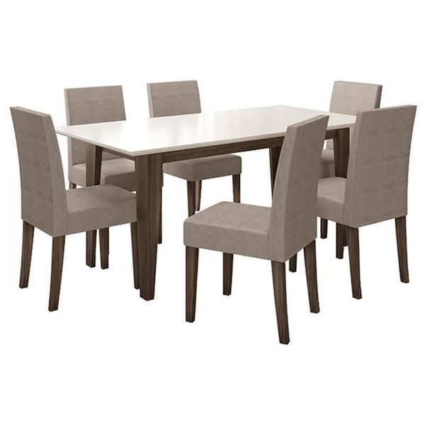 Imagem de Mesa de Jantar 160cm Liz Amêndoa Off White com 6 Cadeiras Josi Liso Amêndoa Cappuccino  Poliman