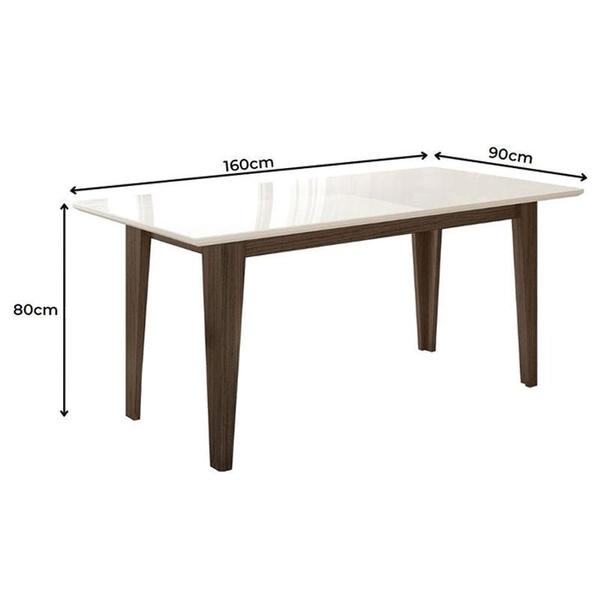 Imagem de Mesa de Jantar 160cm Liz com Vidro Amêndoa Off White com 6 Cadeiras Jade Bordada Amêndoa Cappuccino  Poliman