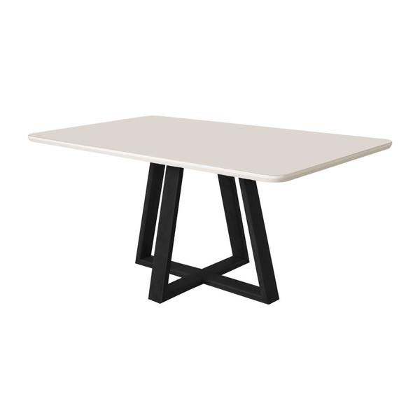 Imagem de Mesa de Jantar 160x90 Tampo Mdf/vidro para 6 Lugares Pés Madeira Maciça Pérola - Preto/off White