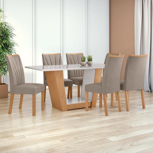 Mesa de Jantar 1,70 Apogeu com vidro Serigrafado e 6 cadeiras Apogeu de tecido Suede Anima... Mesa de Jantar 1,70 Apogeu com vidro Serigrafado e 6 cadeiras Apogeu de tecido Suede Anima...