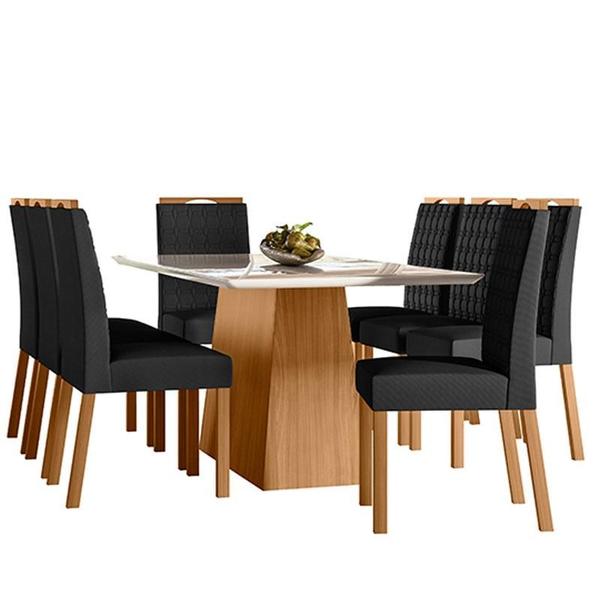 Imagem de Mesa de Jantar 180cm Ambiente Bárbara com Vidro Ype Off White e 8 Cadeiras Mariana Ype Veludo Preto  New Ceval