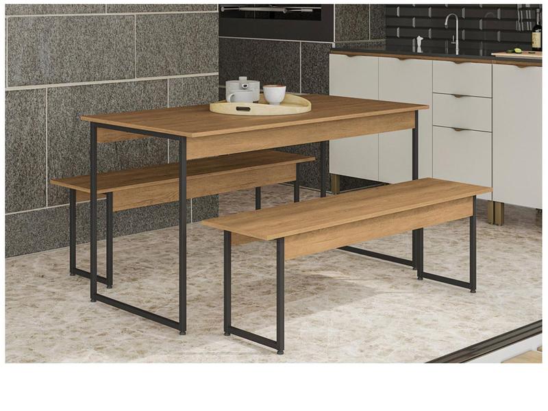 Mesa de Jantar 2 Bancos 4 Lugares Retangular - Freijó e Preto Industrial Kappesberg