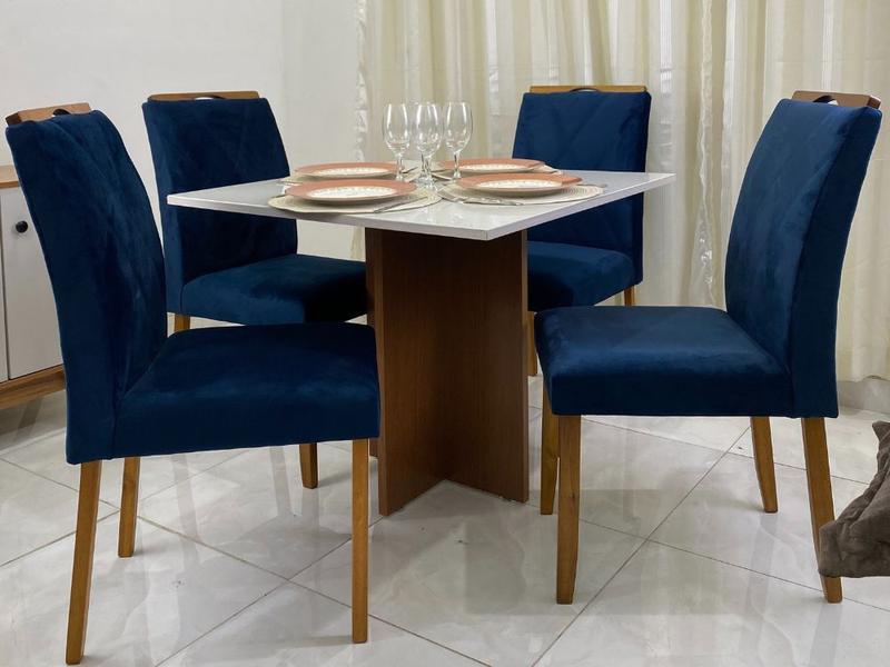 Imagem de Mesa de Jantar 4 Cadeiras 0.90x0.90 Los Angeles Califórnia  Cinamomo/Off white/Azul