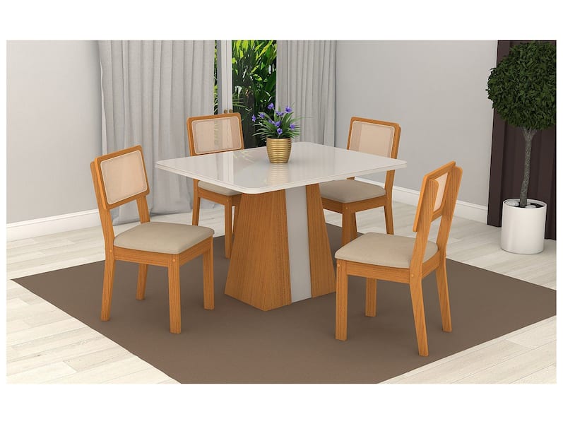 Mesa de Jantar 4 Cadeiras 4 Lugares Retangular Cinamomo e Off White Móveis São Carlos Sublime Mesa de Jantar 4 Cadeiras 4 Lugares Retangular Cinamomo e Off White Móveis São Carlos Sublime