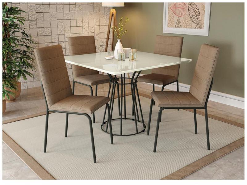 Mesa de Jantar 4 Cadeiras Quadrada Capuccino Crome Topázio Mesa de Jantar 4 Cadeiras Quadrada Capuccino Crome Topázio