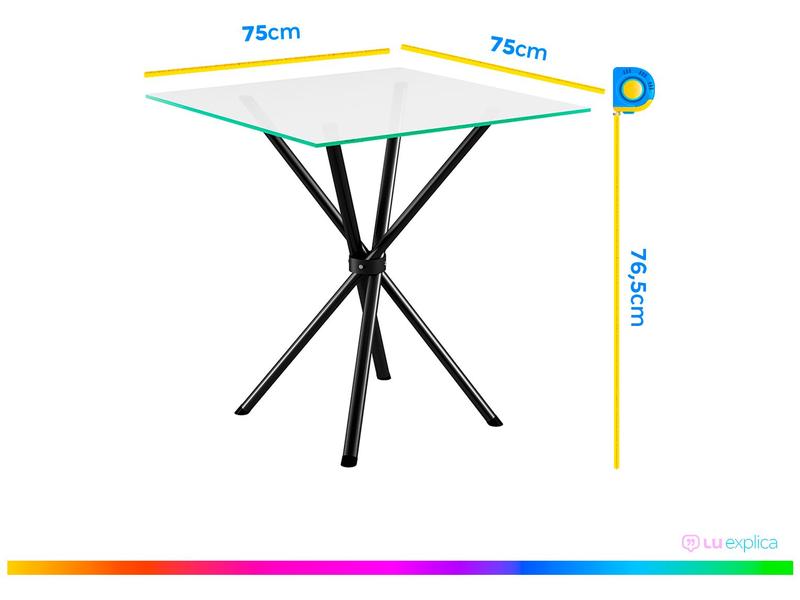 Imagem de Mesa de Jantar 4 Cadeiras Quadrada Preta Tampo de Vidro Artefamol Léia Capri