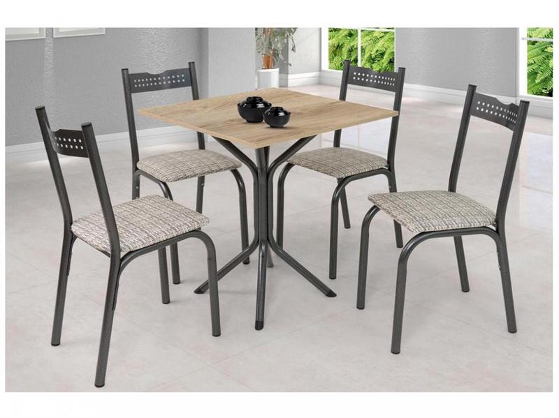 Mesa de Jantar 4 Cadeiras Quadrada - Preto e Junco Manteiga Ciplafe Clássica Ana Mesa de Jantar 4 Cadeiras Quadrada - Preto e Junco Manteiga Ciplafe Clássica Ana