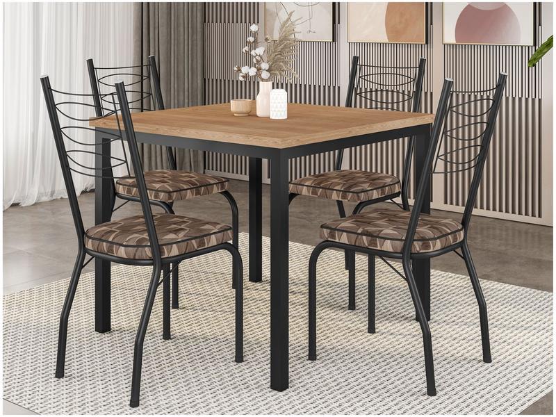 Mesa de Jantar 4 Cadeiras Quadrada Preto Fosco Artefamol Florença Mesa de Jantar 4 Cadeiras Quadrada Preto Fosco Artefamol Florença