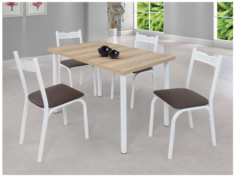 Mesa de Jantar 4 Cadeiras Retangular - Branco e Marrom Ciplafe Clássica Ana Mesa de Jantar 4 Cadeiras Retangular - Branco e Marrom Ciplafe Clássica Ana