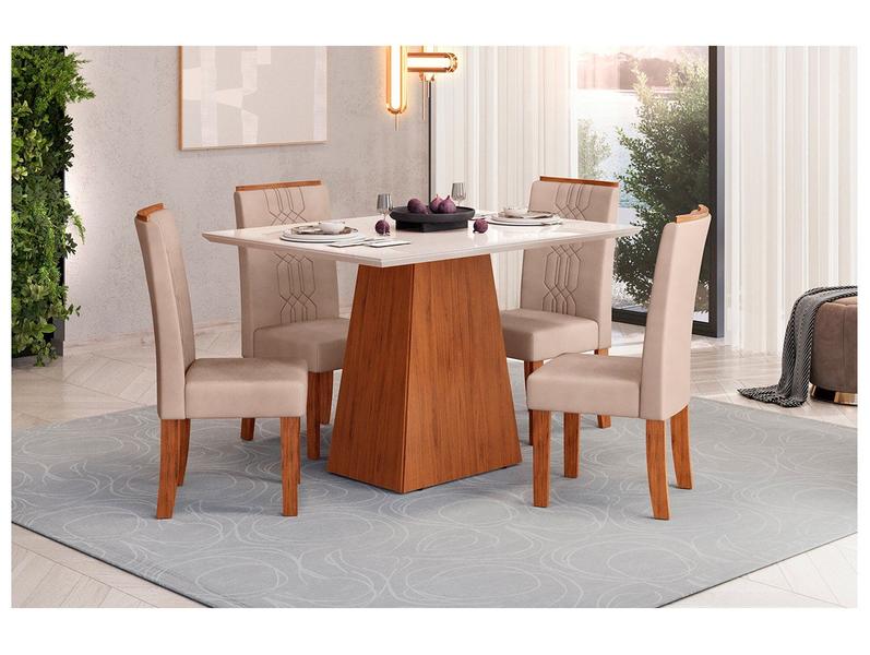 Mesa de Jantar 4 Cadeiras Retangular Freijo e Off DJ Móveis Copenhague