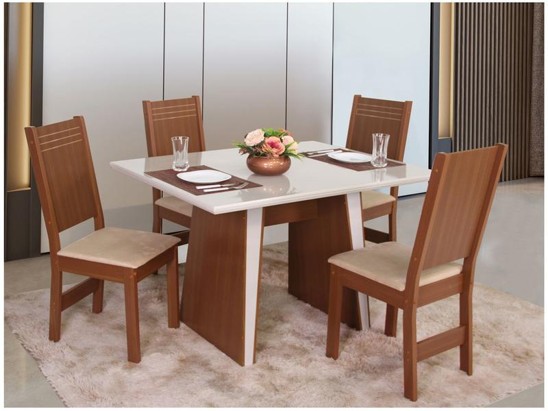 Mesa de Jantar 4 Cadeiras Retangular Naturalle e Off-White Tampo de MDF Verona Móveis São... Mesa de Jantar 4 Cadeiras Retangular Naturalle e Off-White Tampo de MDF Verona Móveis São...