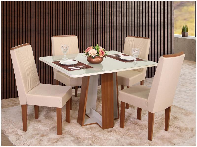 Mesa de Jantar 4 Cadeiras Retangular Naturalle e Off-White Tampo de Vidro Laís Móveis São ... Mesa de Jantar 4 Cadeiras Retangular Naturalle e Off-White Tampo de Vidro Laís Móveis São ...