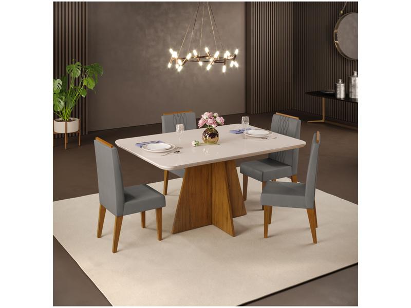 Mesa de Jantar 4 Cadeiras Retangular Off White e Lunar DJ Móveis Siena Mesa de Jantar 4 Cadeiras Retangular Off White e Lunar DJ Móveis Siena